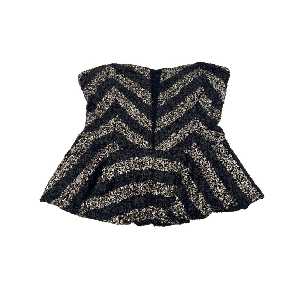 Marineblu Women Black Gold Sequin Chevron Strapless Peplum Top 78234 Large